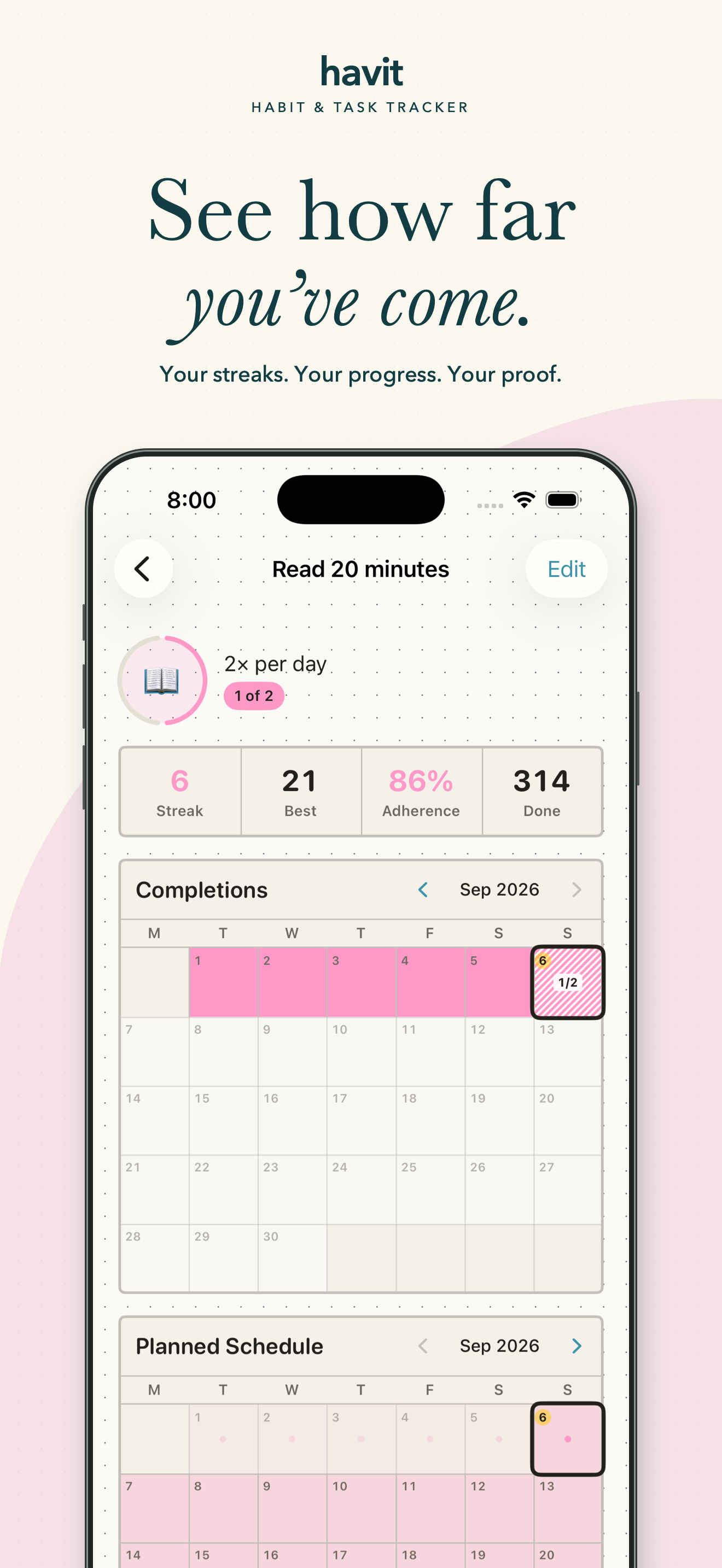 Review task history and progress in Havit