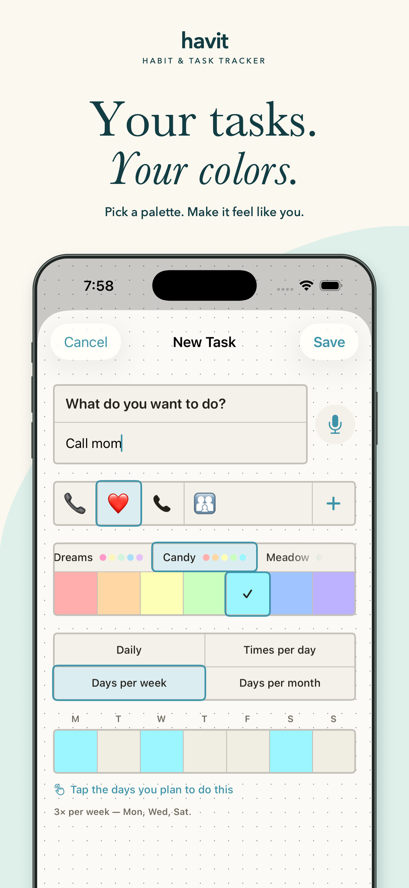 Personalize tasks with colors and icons