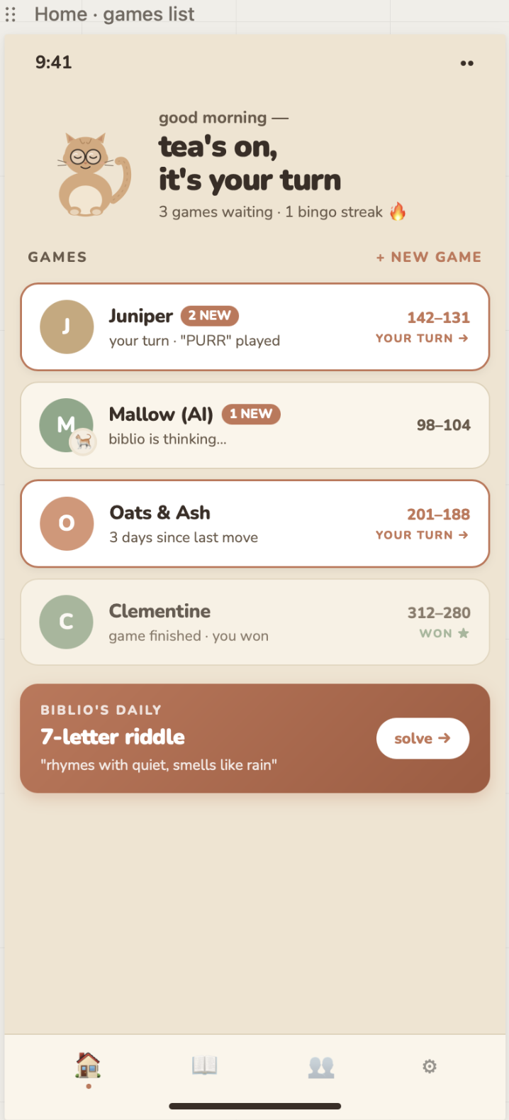 Long Words game list design reference